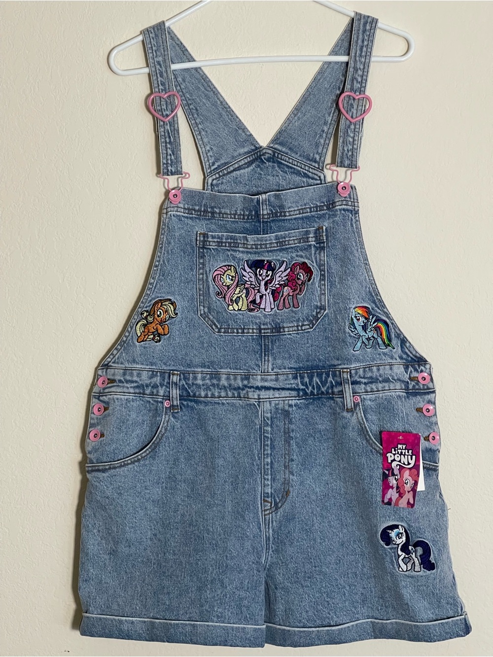 NWT Hot Topic My Little Pony Mane Six Heart Denim Shortalls Juniors XL